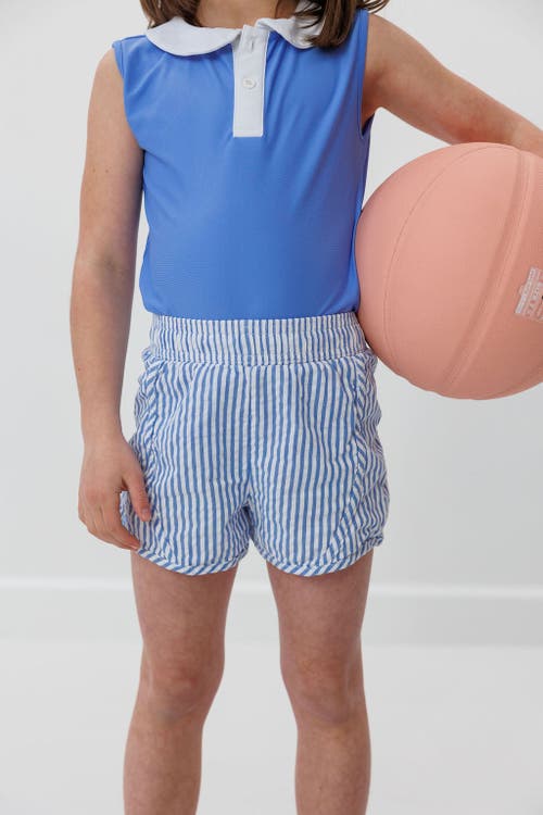 Courtside Kids Girls Seersucker Super Short In Blue Seersucker