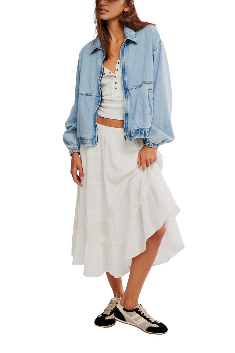 Birdie Relaxed Denim Bomber Jacket, Alternate, color, MOCKINGBIRD