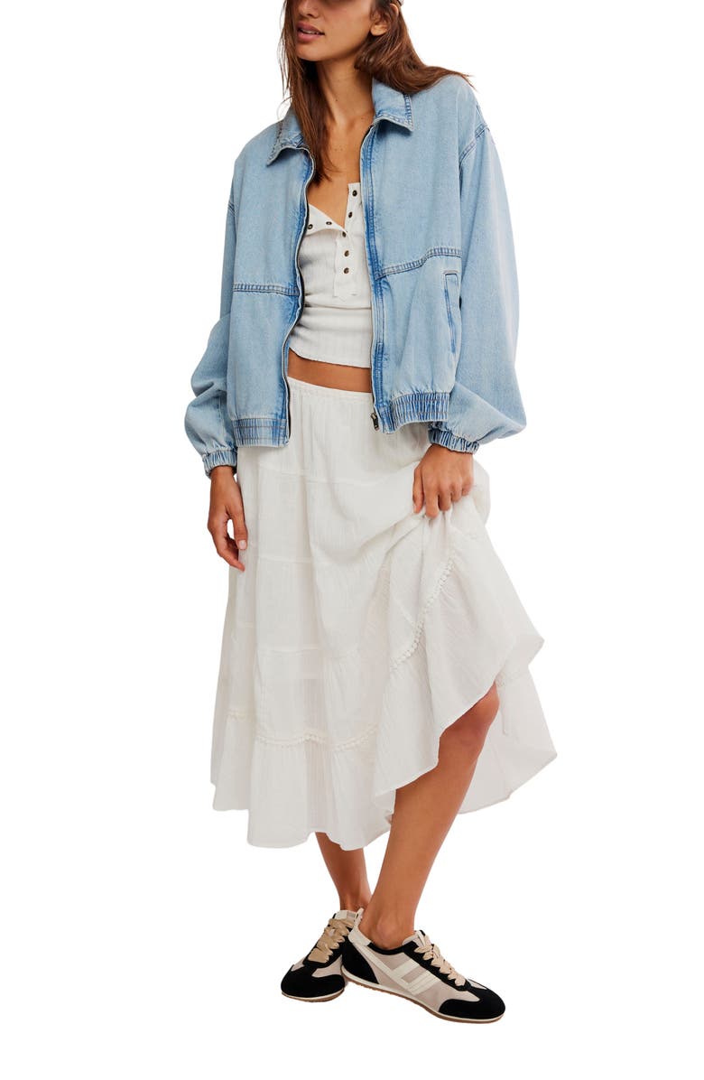 Free People Birdie Relaxed Denim Bomber Jacket, Alternate, color, Mockingbird