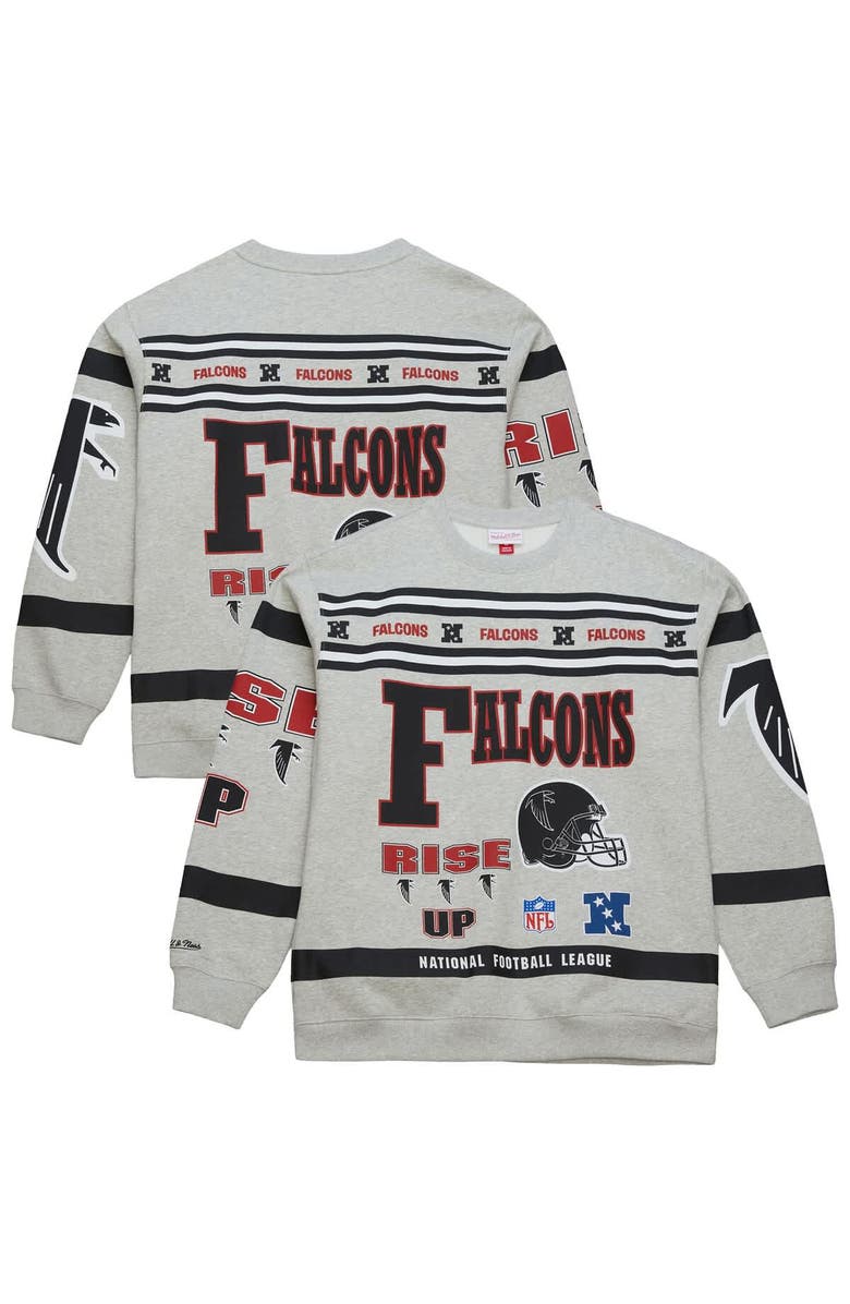 Mitchell & Ness Men's Mitchell & Ness Heather Gray Atlanta Falcons All Over Print Vintage Fleece Crewneck Sweatshirt, Main, color, Heather Gray