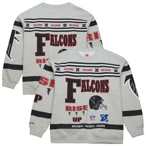 Men's Mitchell & Ness  Heather Gray Atlanta Falcons All Over Print Vintage Fleece Crewneck Sweatshirt