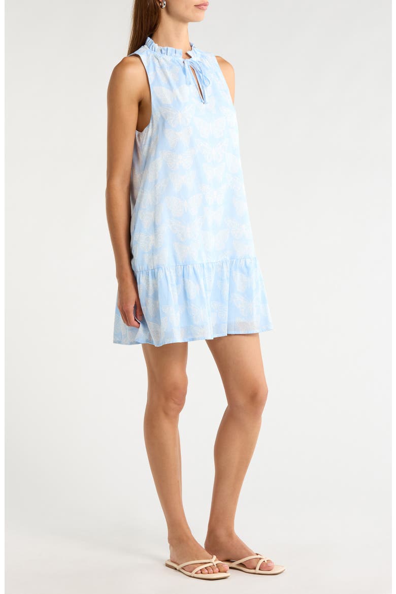 Aubry Berity Butterfly Print Ruffle Trim Shift Dress, Alternate, color, WHITE-BLUE