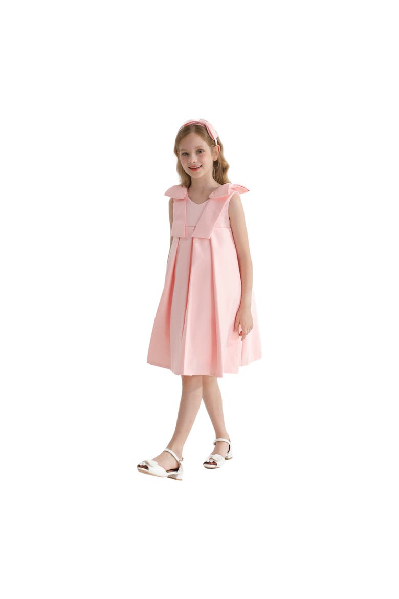Palermo Satin Bow Pleated Dress, Alternate, color, Pink