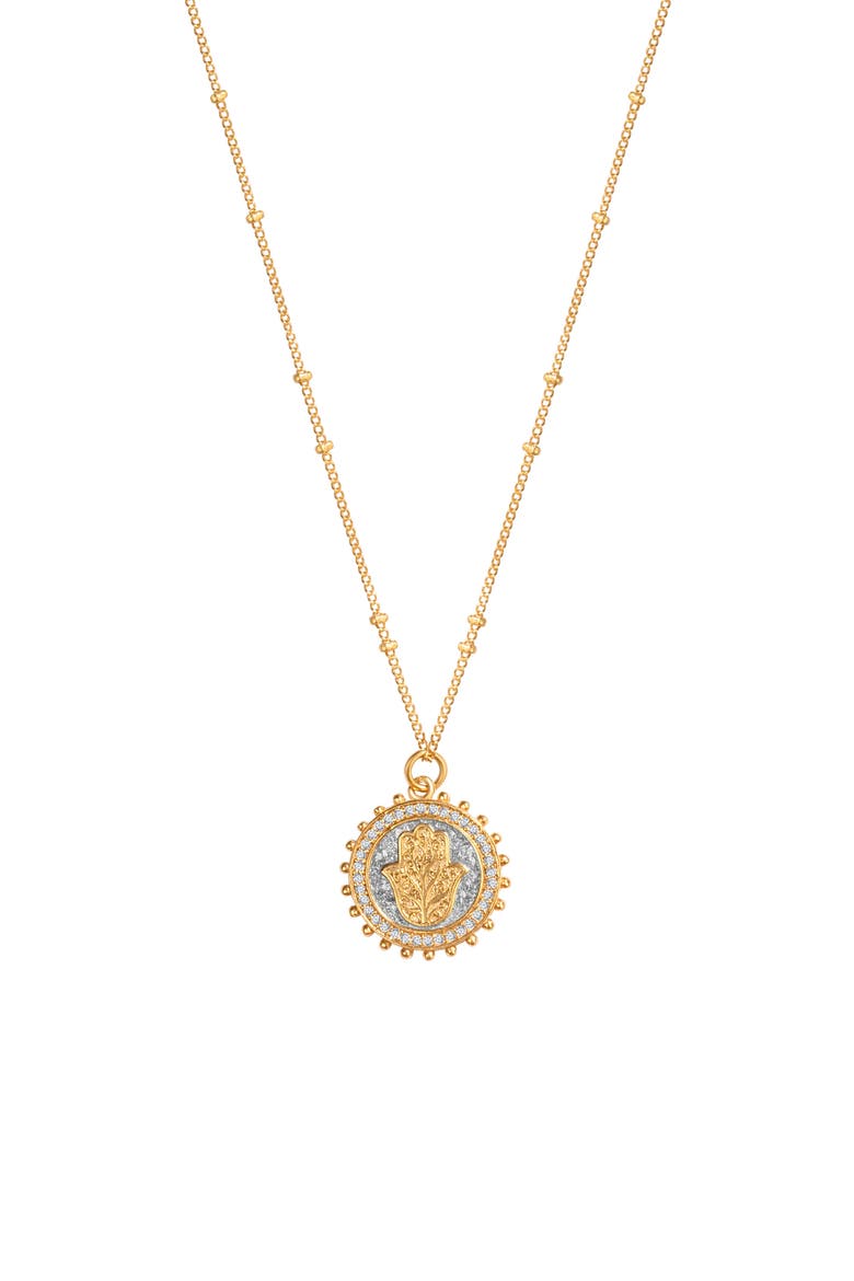 Women's Gold Plated Hamsa Medallion Necklace - Precious Protection, Main, color, Gold