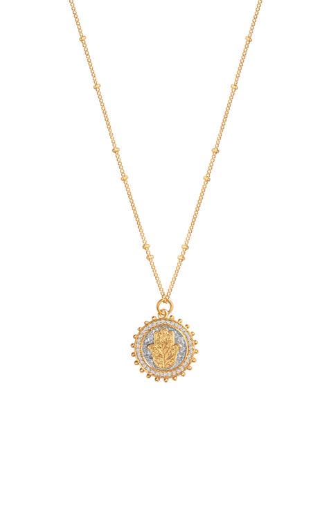 Gold Plated Hamsa Medallion Necklace Precious Protection