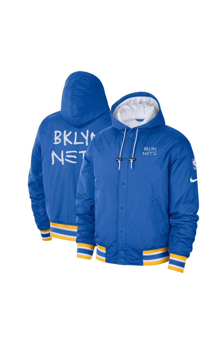 Nike Men's Nike Royal/White Brooklyn Nets 2022/23 City Edition Courtside Bomber Full-Zip Hoodie Jacket, Main, color, 