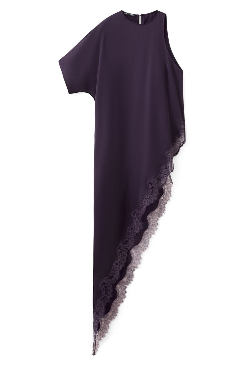 Lace Trim Asymmetric Satin Top, Main, color, PURPLE