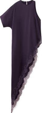 MANGO Lace Trim Asymmetric Satin Top