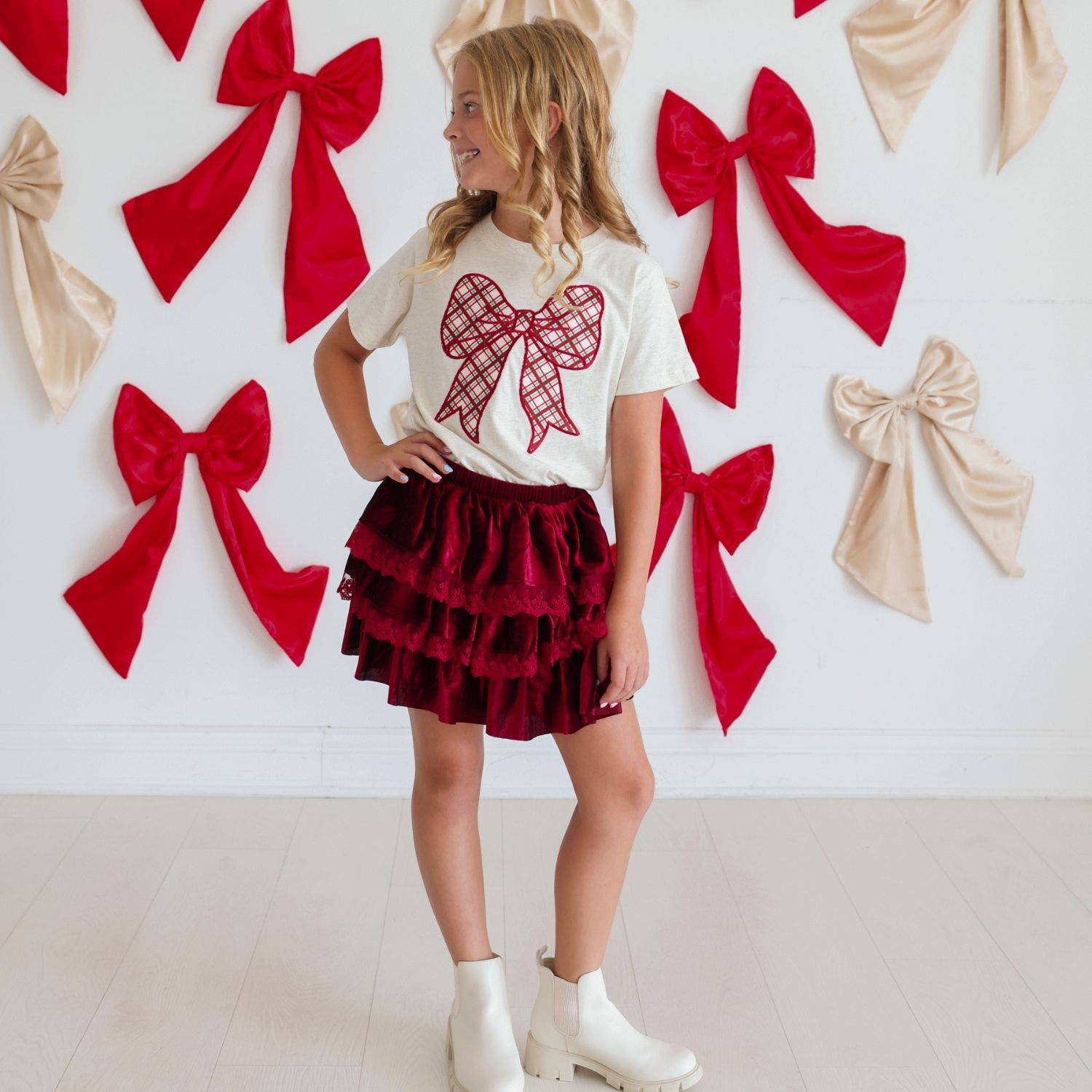 Sweet Wink Ruby Red Velvet Tiered Christmas Skirt | Nordstrom