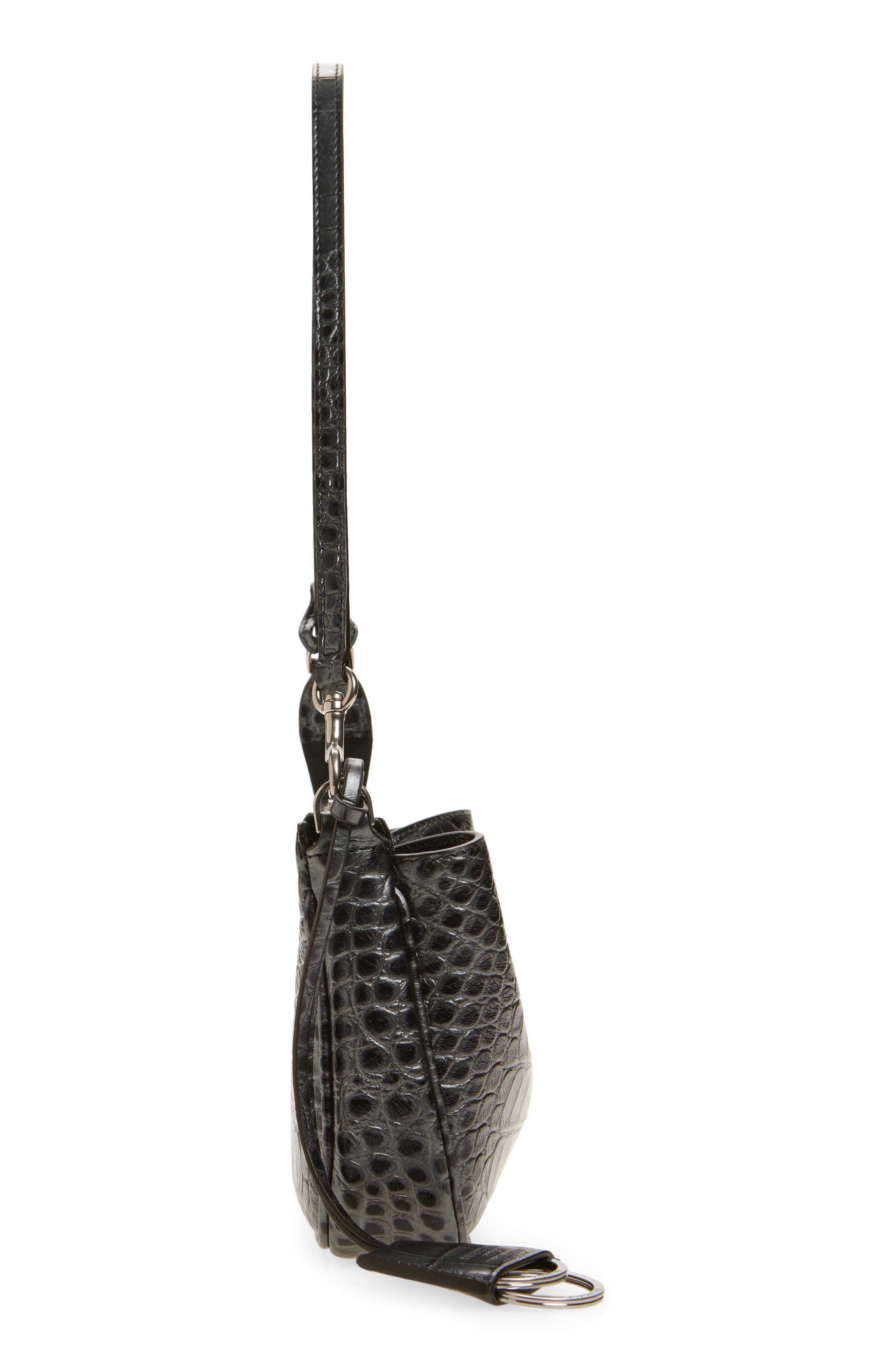 Balenciaga Rodeo Sling Croc Embossed Leather Pouchette, Alternate, color, 1015 Gunmetal