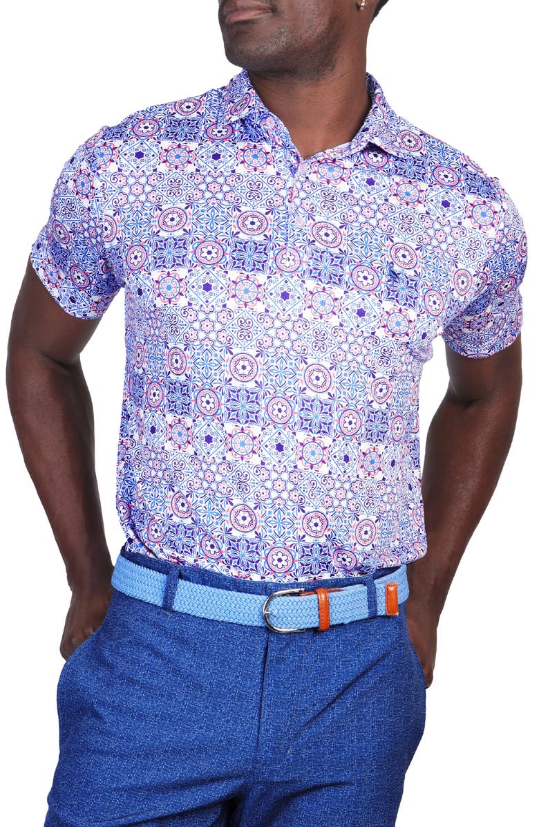 TailorByrd Medallion Performance Polo, Alternate, color, Blue/ White Dove