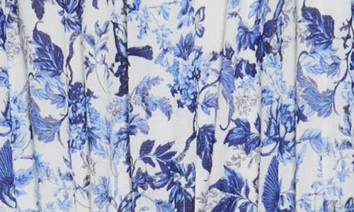 Max Studio Floral Balloon Sleeve Georgette Maxi Dress In Cream/blue Lush Grdn Toile