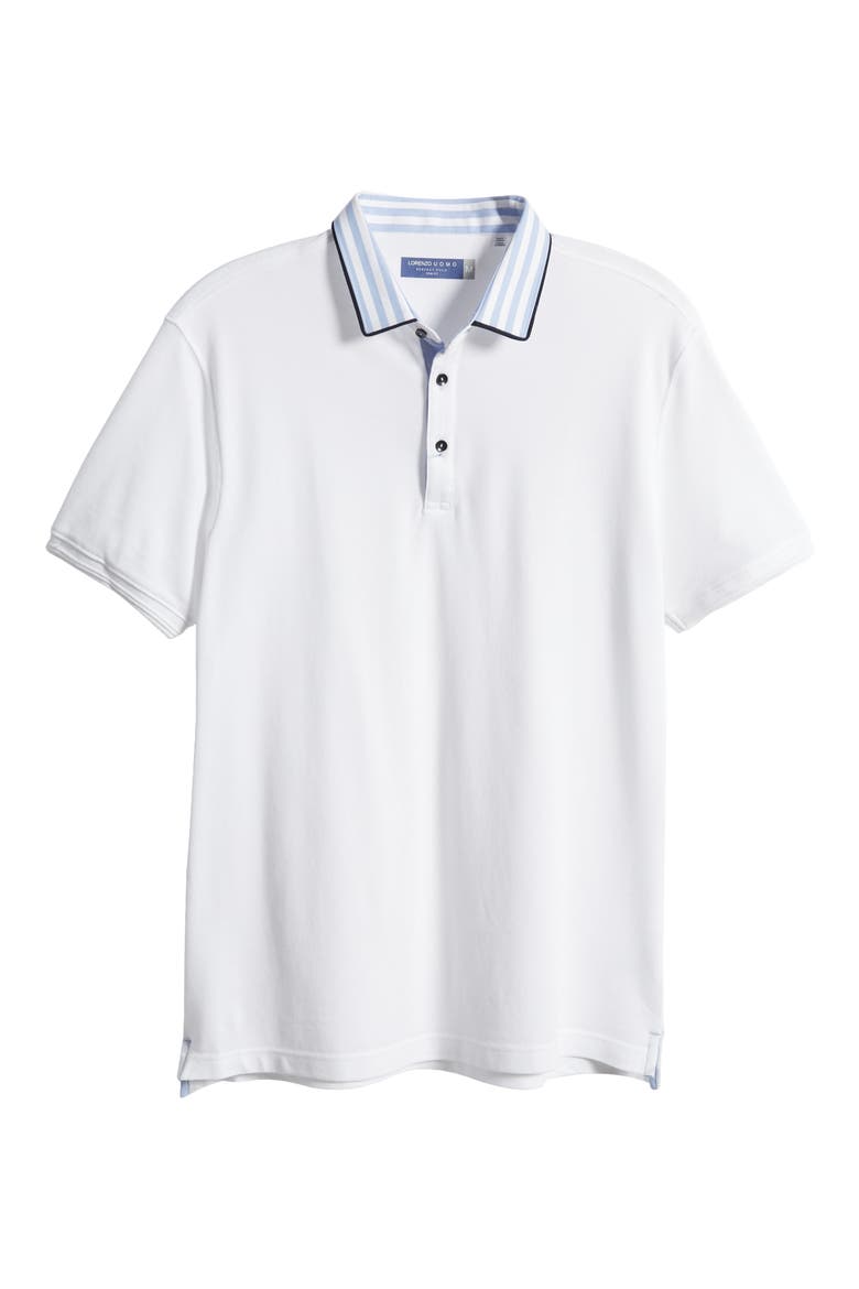 Trim Fit Stripe Collar Short Sleeve Polo, Alternate, color, WHITE