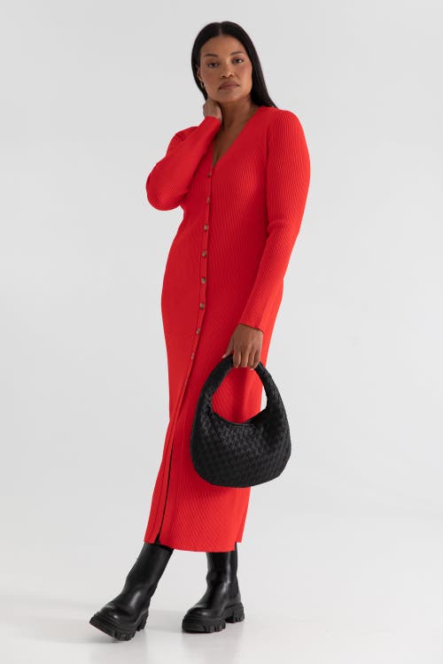 Kada The Long Sleeve Sweater Duster Midi Dress In Red
