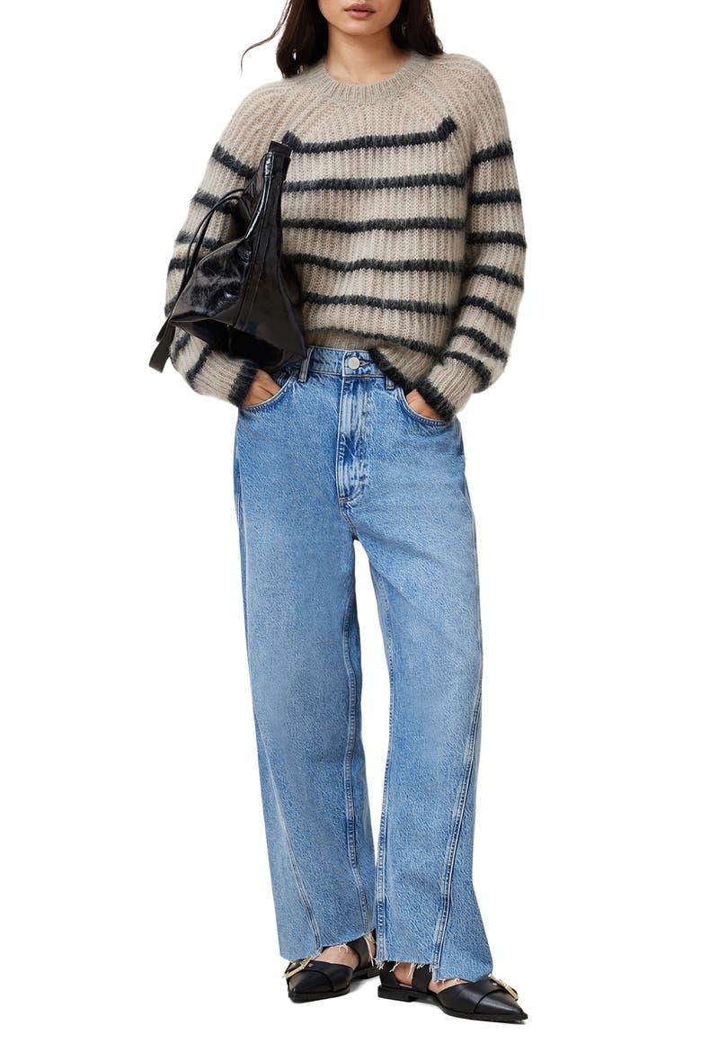 Riga Stripe Crewneck Sweater, Alternate, color, FAWN BROWN / BLACK