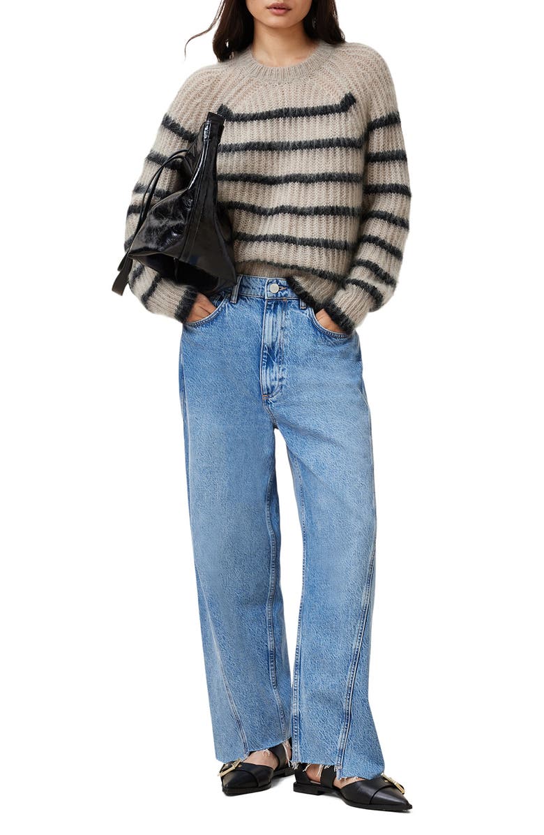 AllSaints Riga Stripe Crewneck Sweater, Alternate, color, Fawn Brown / Black