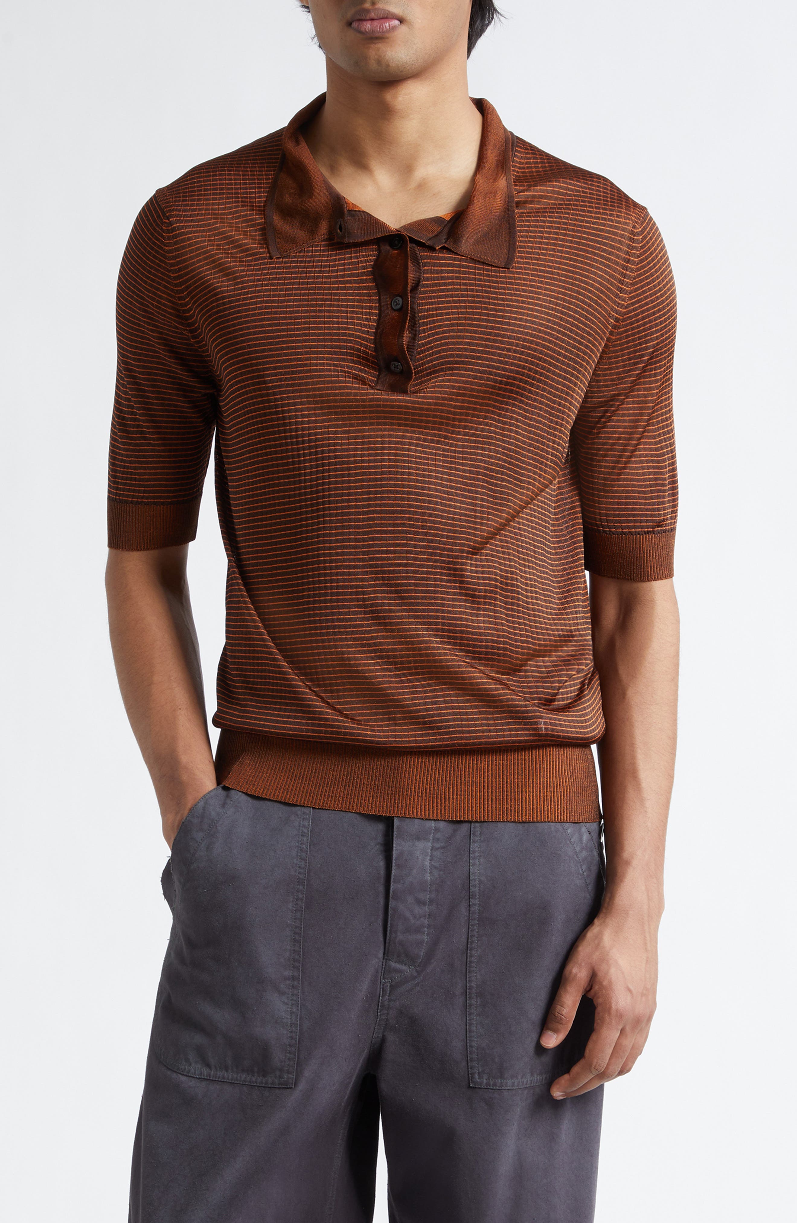 Stripe Plaited Rib Polo Sweater