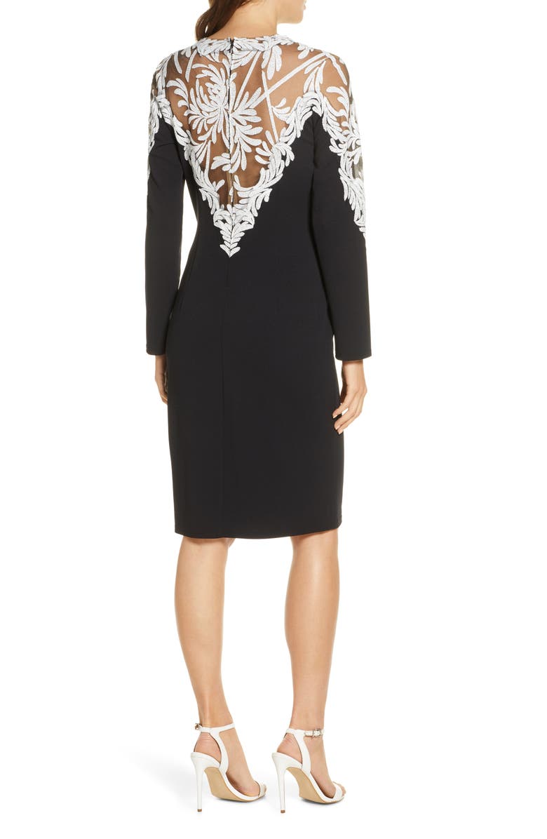 Tadashi Shoji Lace Trim Long Sleeve Cocktail Dress, Alternate, color,