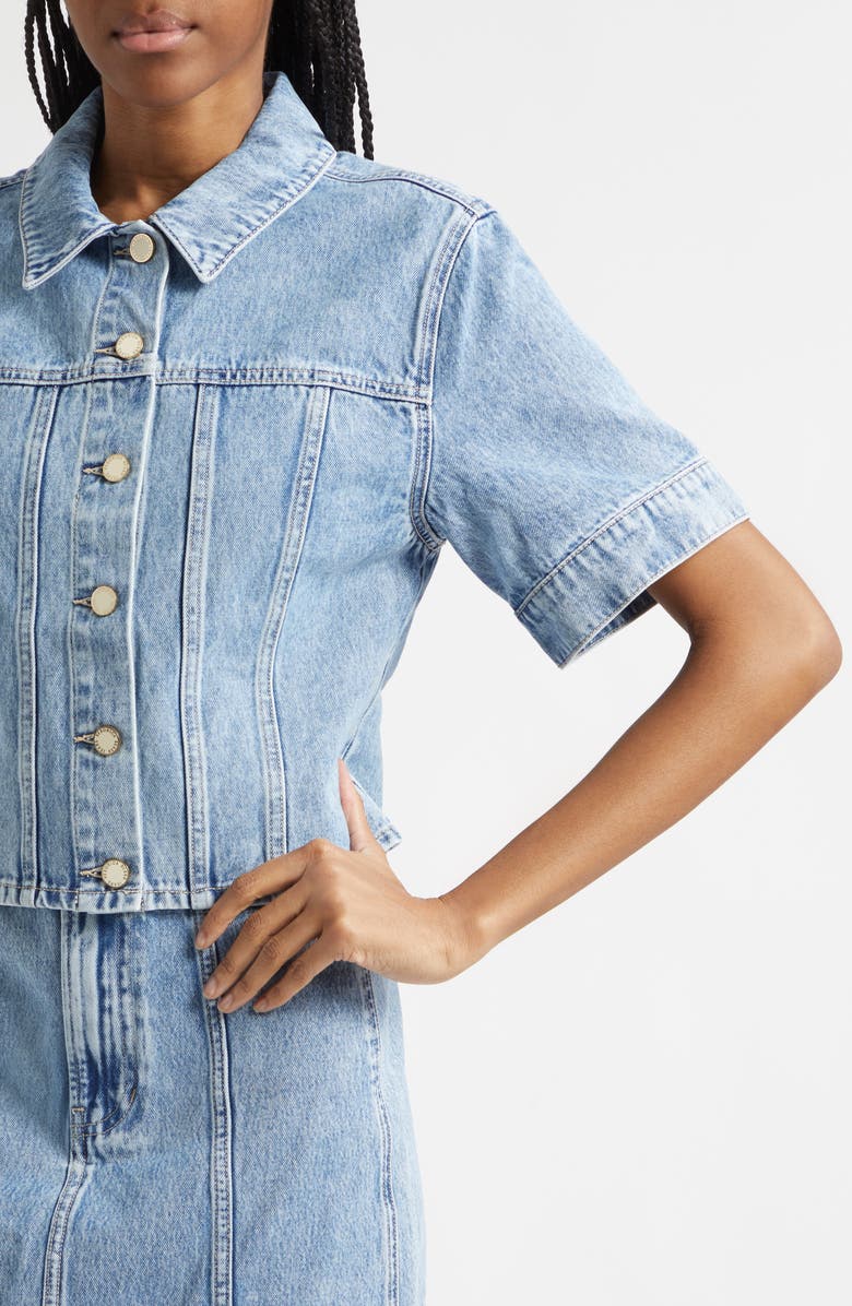 Veronica Beard Malcom Short Sleeve Denim Jacket, Alternate, color, Silver Dust