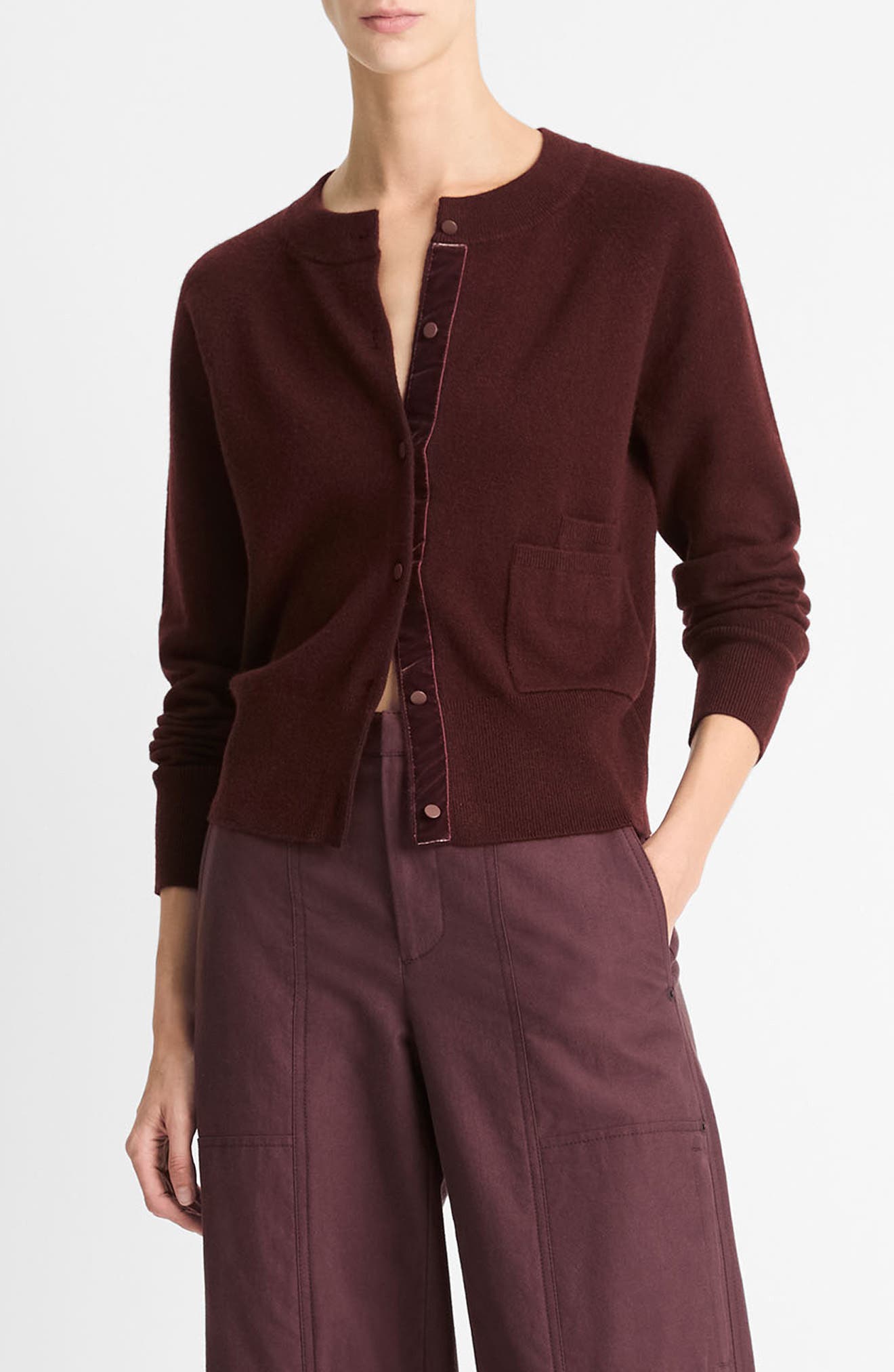 Vince Velvet Trim Wool & Cashmere Cardigan