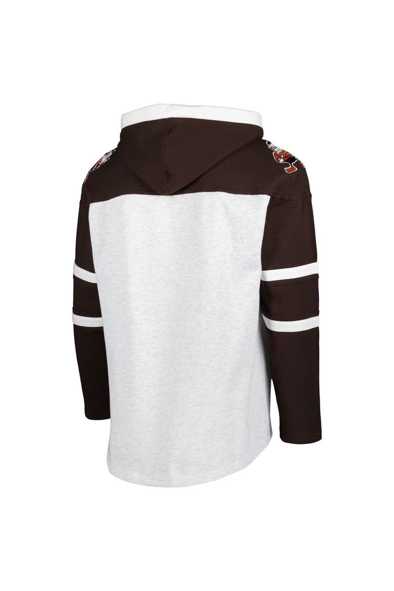 Men's '47 Cleveland Browns Heather Gray Brownie The Elf Historic Logo Gridiron Lace-Up Pullover Hoodie, Alternate, color, Heather Gray