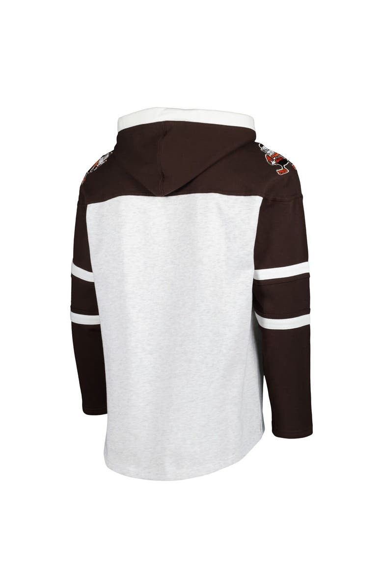 '47 Men's '47 Cleveland Browns Heather Gray Brownie The Elf Historic Logo Gridiron Lace-Up Pullover Hoodie, Alternate, color, 