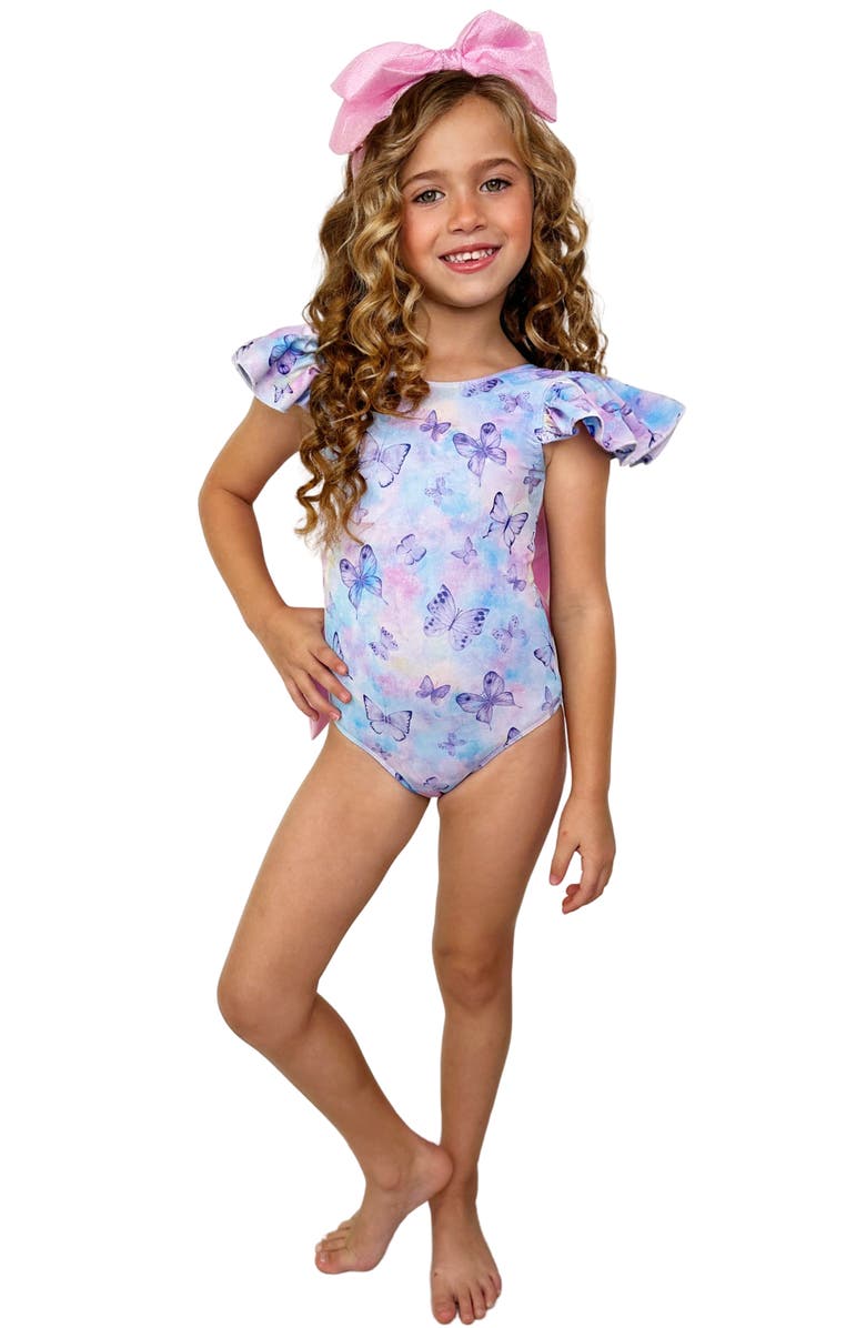 Mia Belle Girls Girls Butterfly Dreams Flutter Sleeve One Piece Swimsuit, Main, color, 