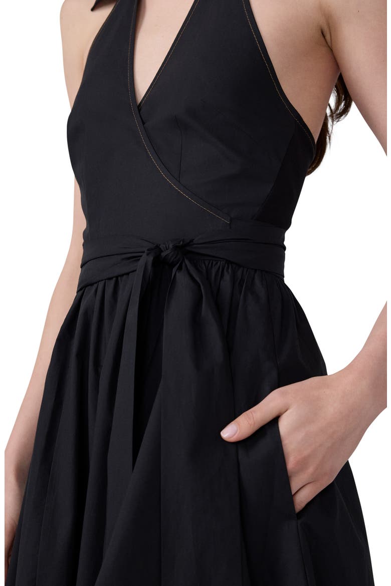 Nova Halter Neck Cotton Midi Dress, Alternate, color, BLACK