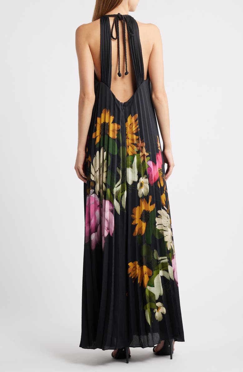 KOBI HALPERIN Leona Placed Floral Pleated Maxi Dress, Alternate, color, Black Multi