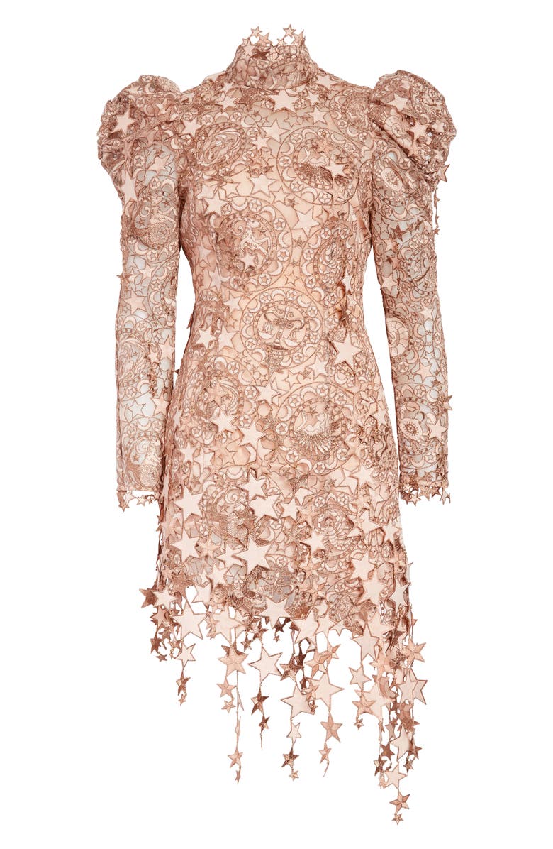 Zimmermann Celestial Zodiac Embroidered Long Sleeve Mesh Minidress, Alternate, color, 