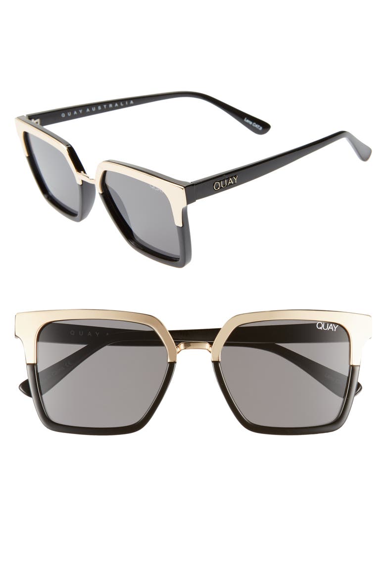 Australia x Jaclyn Hill Upgrade 55mm Square Sunglasses, Main, color, BLACK GOLD / SMOKE