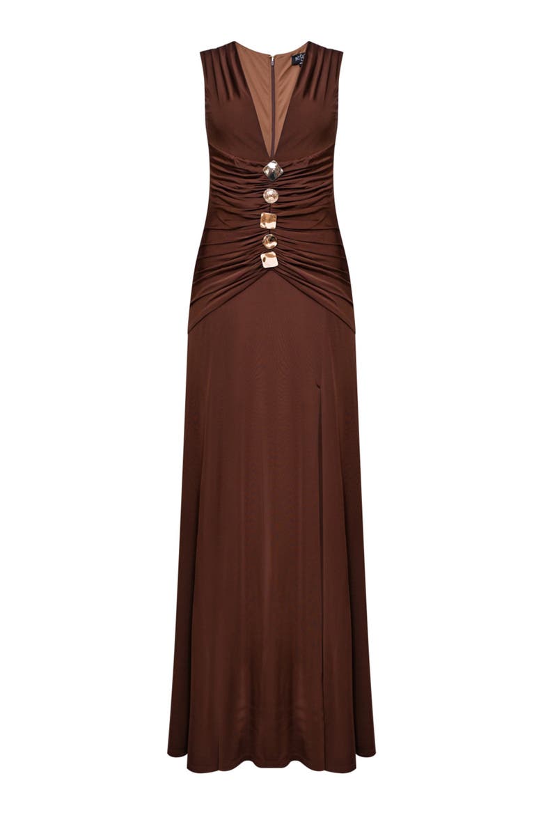 Moonlit Jersey Plunge Gown, Alternate, color, BROWN