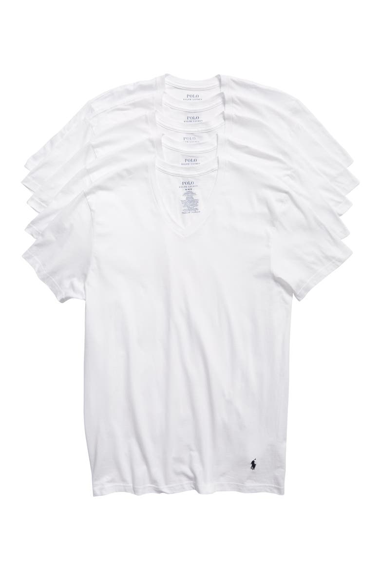 5-Pack V-Neck Undershirts, Main, color, WHITE