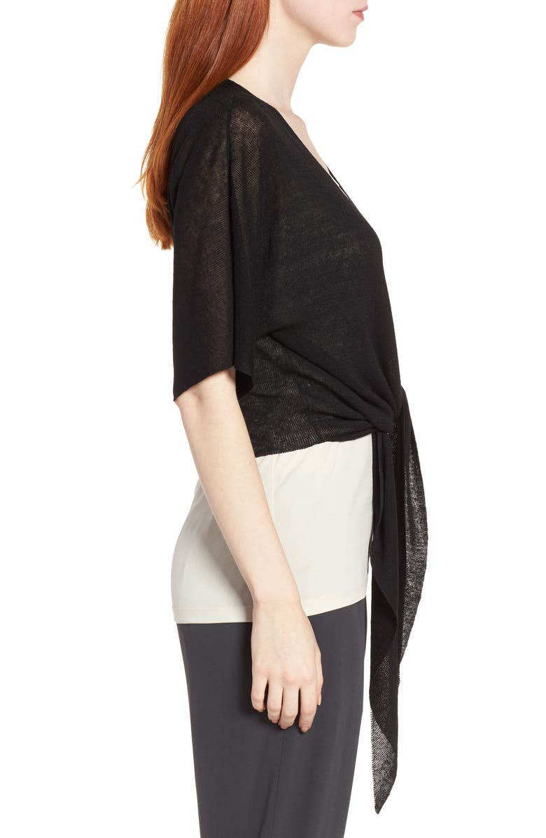 Eileen Fisher Tie Front Organic Linen Blend Cardigan, Alternate, color, 