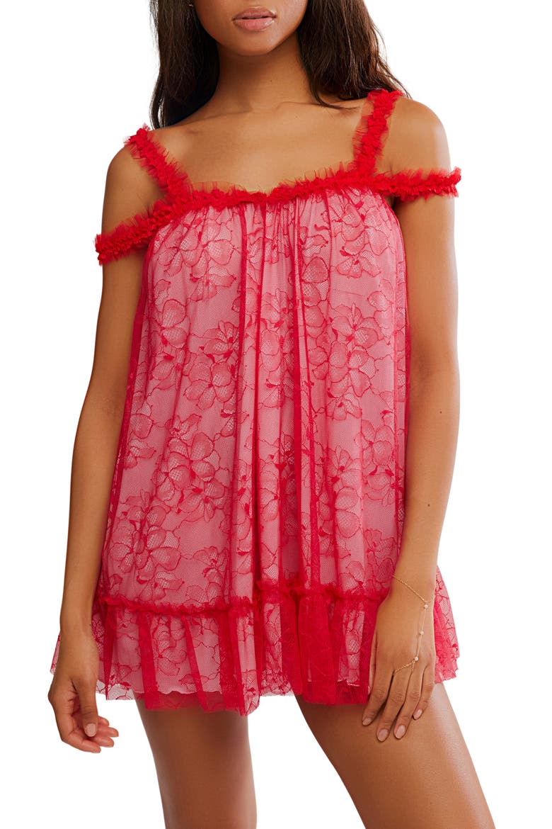 Intimately FP Heartbreaker Mini Slip Chemise, Main, color, LUXE RED COMBO