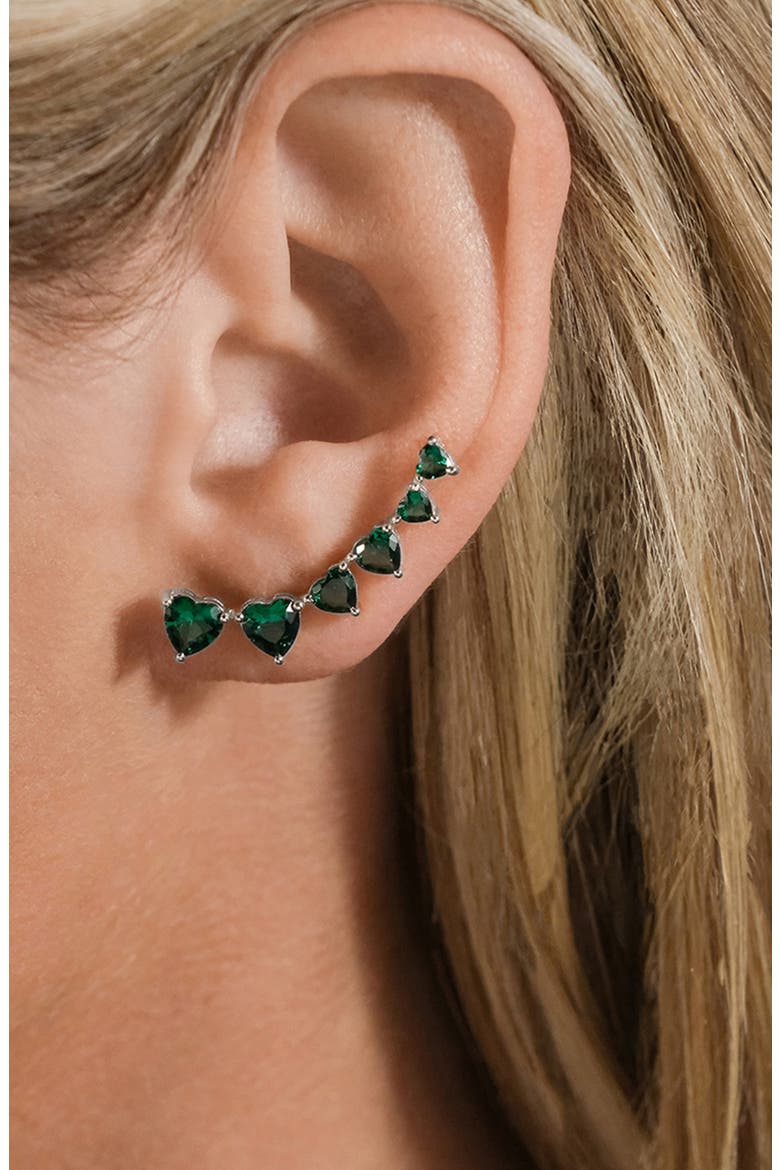 Jillian Cubic Zirconia Heart Ear Climbers, Alternate, color, SILVER / GREEN