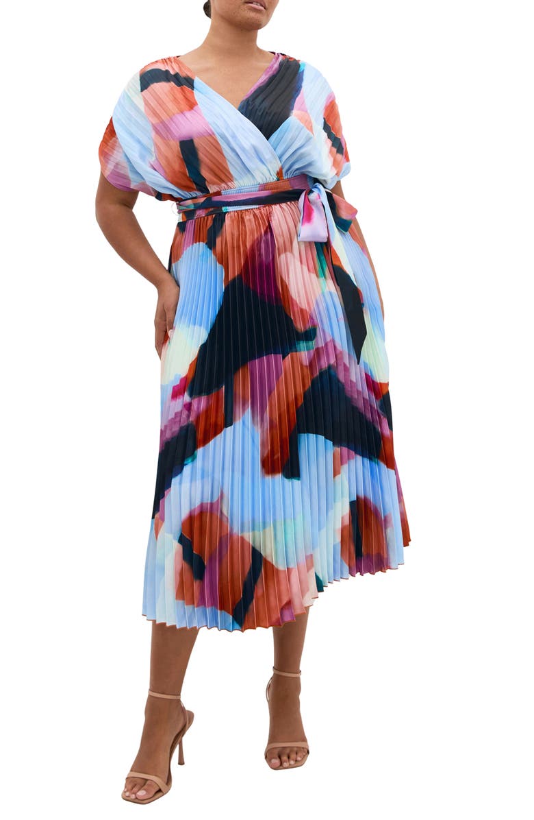 City Chic Hailey Abstract Print Midi Dress, Main, color, Aspect