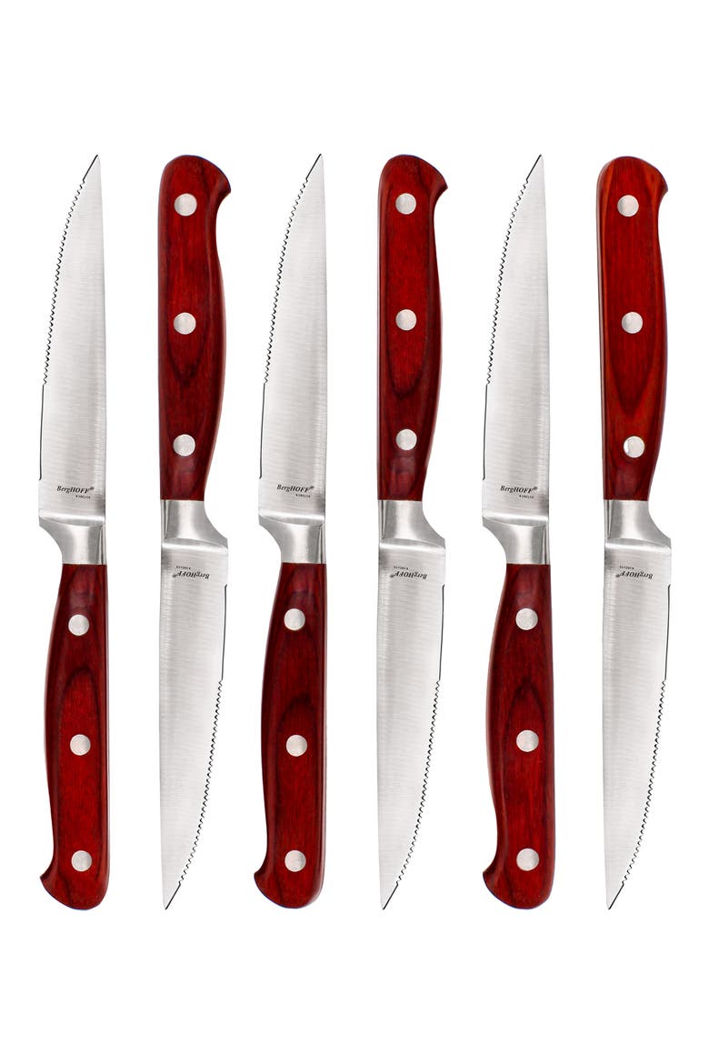 7-Piece Stainless Steel Steak Knife Set, Alternate, color, BROWN