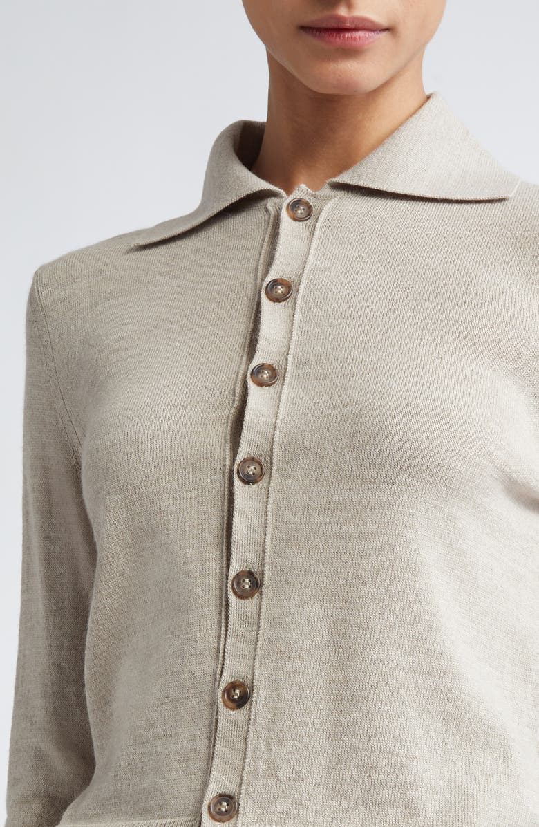 MM6 Maison Margiela Virgin Wool Blend Cardigan with Leather Elbow Patches, Alternate, color, Beige Melange
