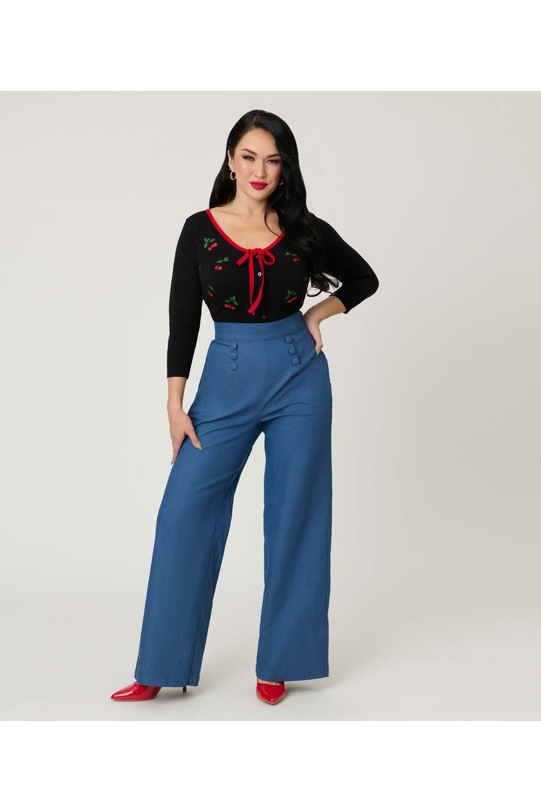 1940s Ginger Wide Leg Pants, Alternate, color, Blue Chambray