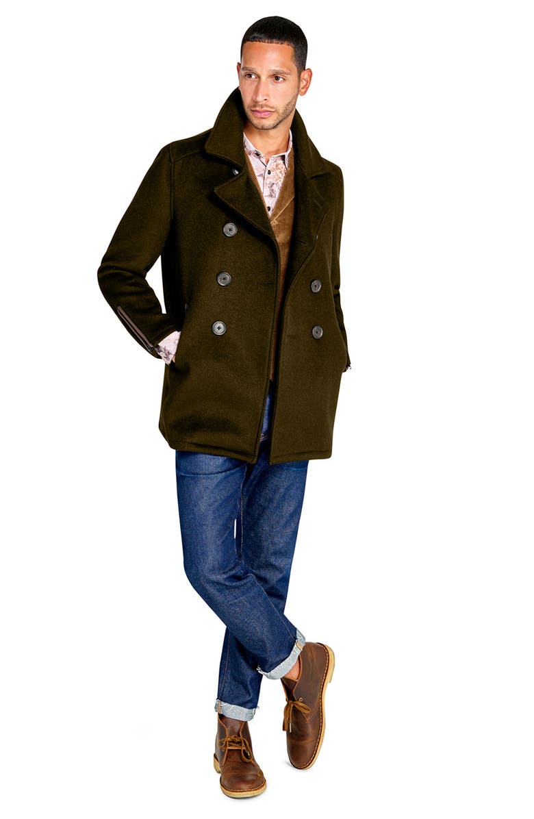 Brooklyn Brigade Green Wool Double Breasted Peacoat, Alternate, color, 