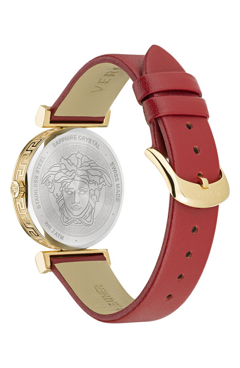 Versace Regalia Leather Strap Watch, 34mm, Alternate, color, 