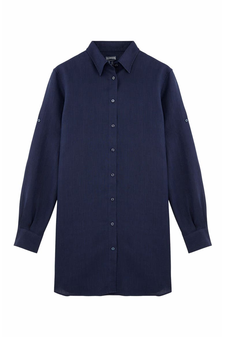 Women's Solid Linen Shirt Dress, Alternate, color, BLEU MARINE