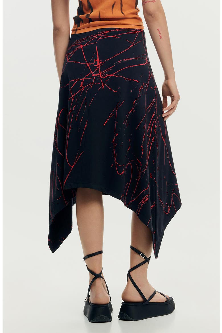 Print Handkerchief Hem Skirt, Alternate, color, BLACK