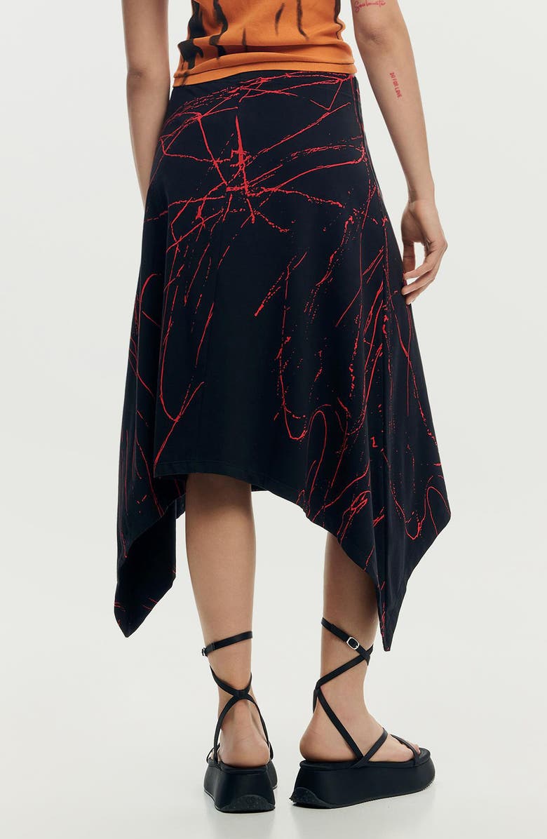 Desigual Print Handkerchief Hem Skirt, Alternate, color, Black