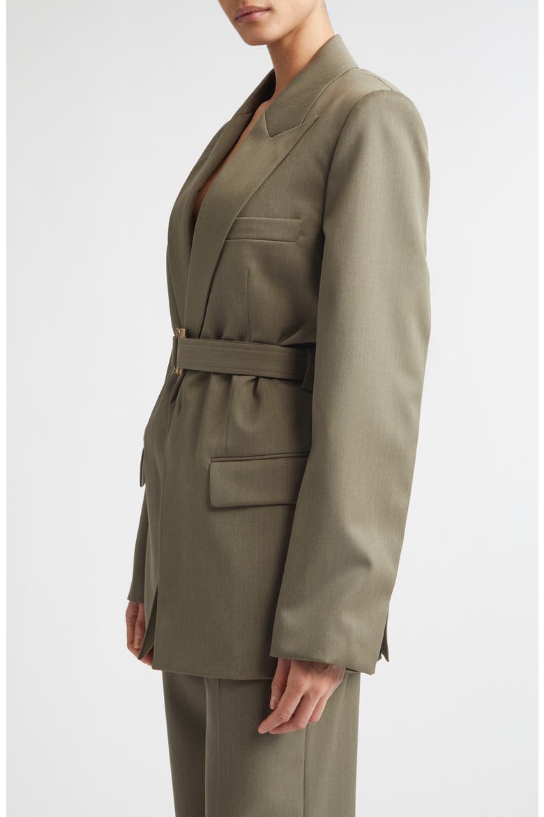 Tailored Belted Wool Blend Twill Jacket, Alternate, color, SAGE MELANGE