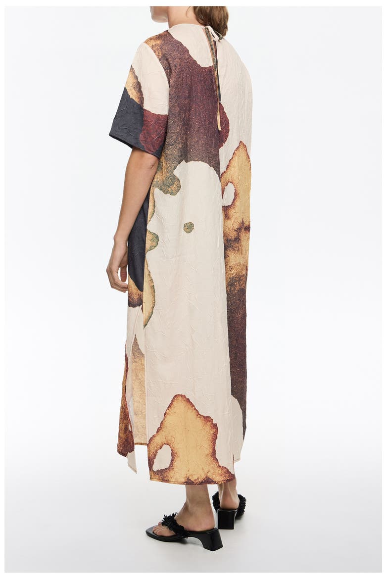 Abstract Straight Cut Maxi Dress With Cut-Outs, Alternate, color, ABSTRACT LIGHT YELLOW