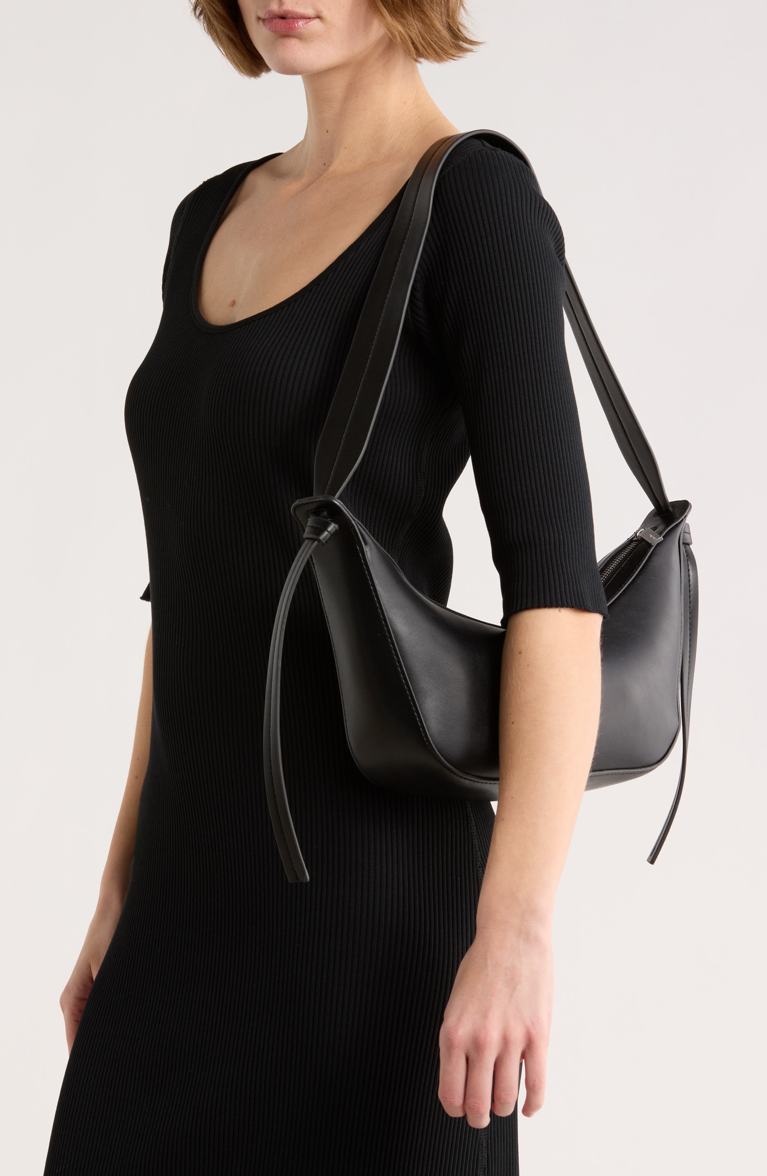 BCBG Knotted Strap Sling Shoulder Bag, Alternate, color, Black