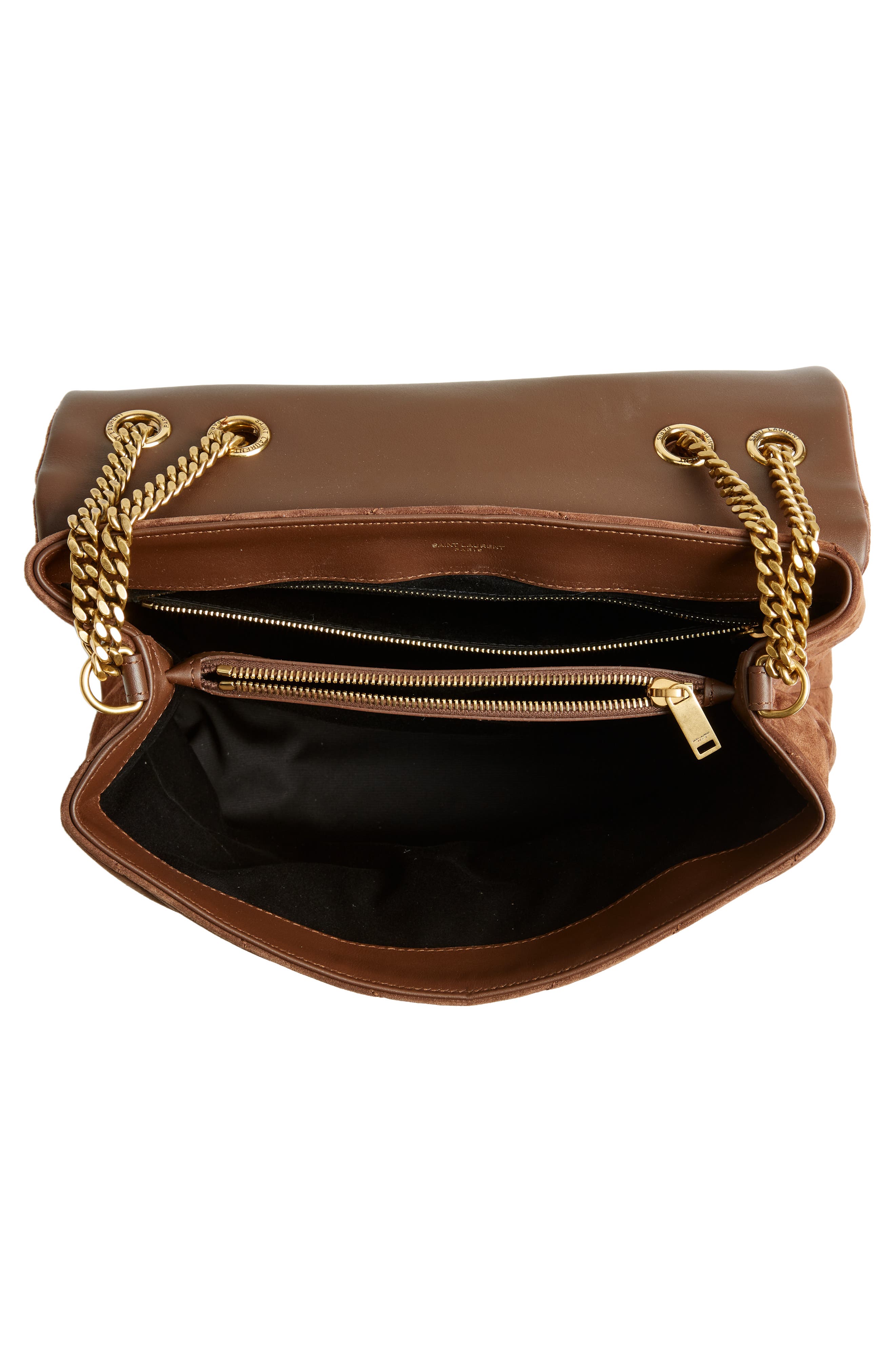 Saint Laurent Medium Lou Matelassé Suede Shoulder Bag, Alternate, color, Brown Coffee