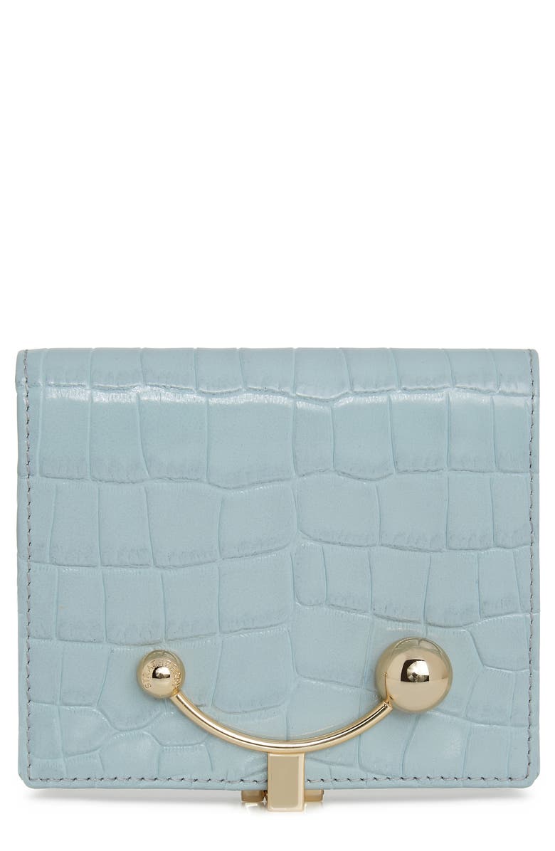 Strathberry Crescent Croc Embossed Leather Bifold Wallet, Main, color,